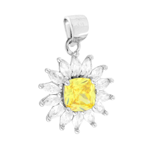 Quadratischer Anhänger mit gelbem Topas im Kissen-Schliff, umgeben von weißen Marquise-Cubic-Zirkonia, aus 925er Silber rhodiniert - MeinSchmuckShop