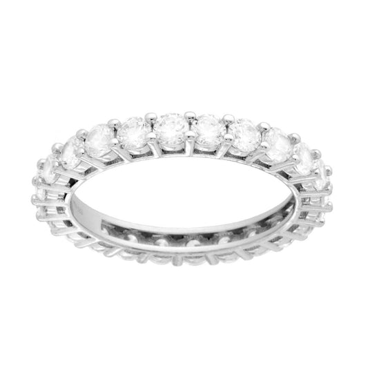 Ewigkeitsring, Rundband mit weißen Cubic Zirconia, 3 mm, aus 925er Silber, rhodiumplatiert - MeinSchmuckShop