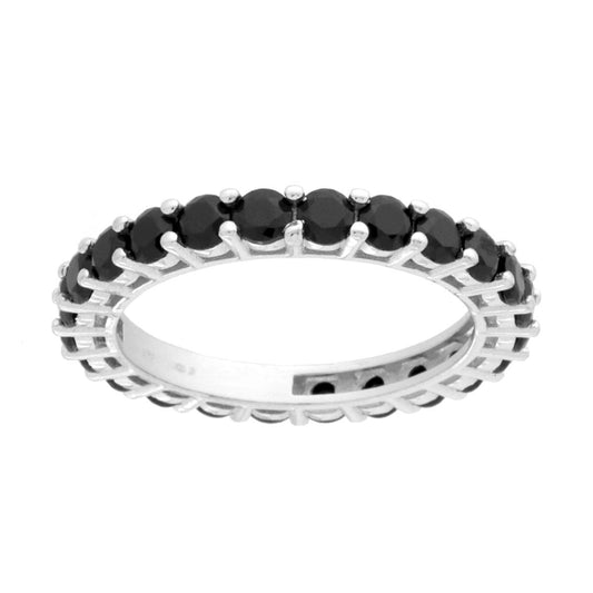 Ewigkeitsring, Rundband mit schwarzen Cubic Zirconia, 3 mm, aus 925er Silber, rhodiniert - MeinSchmuckShop