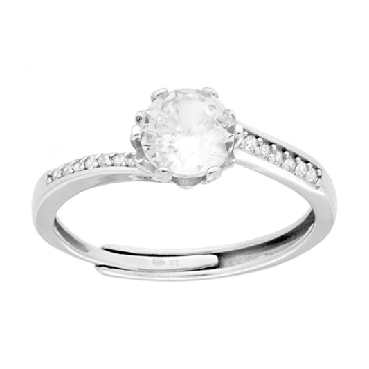 Solitärring mit weißem Cubic Zirconia, Größe mm 6, aus 925er Silber, rhodiniert - MeinSchmuckShop