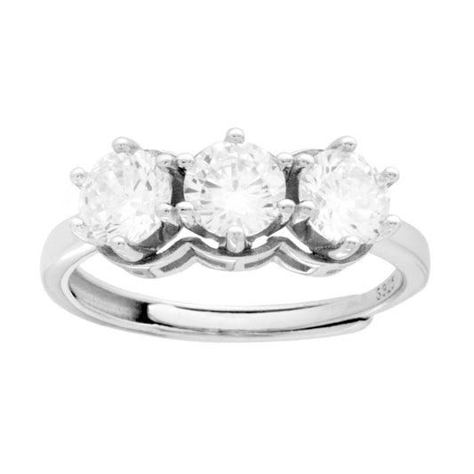 Trilogie-Ring mit weißem kubischem Zirkonoxid, Größe 5, in Silber 925 rhodiniert. - MeinSchmuckShop