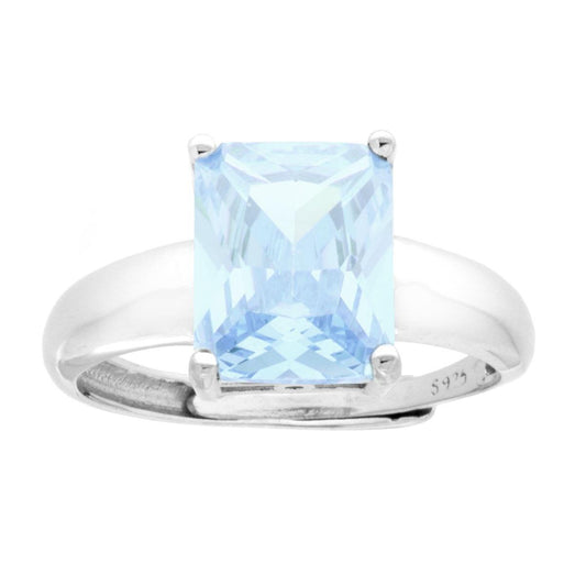 Solitärring Rechteck Cubic Zirconia Aquamarin aus Silber 925, galvanisch rhodiniert - MeinSchmuckShop