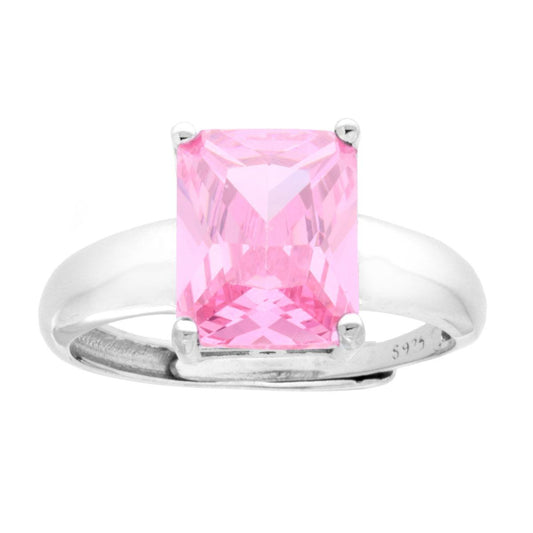 Solitärring Rechteck Cubic Zirconia Rosa in 925er Silber rhodiniert - MeinSchmuckShop