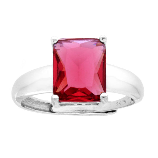 Solitärring Rechteck Cubic Zirconia Rubinrot in Silber 925 rhodiniert galvanisch - MeinSchmuckShop