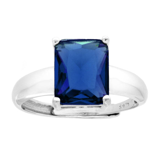 Solitärring Rechteckig Cubic Zirconia Blau Saphir aus 925er Silber rhodiniert - MeinSchmuckShop