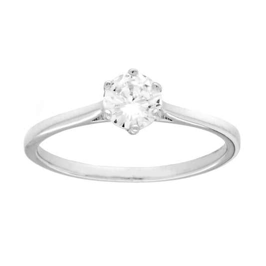 Solitär-Ring mit weißem Cubic Zirconia, 5 mm, Silber 925 rhodiniert. - MeinSchmuckShop