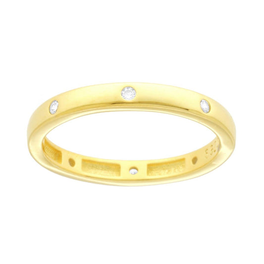 Ehering mit weißen kubischen Zirkonias aus 925er Silber, goldgalvanisiert. - MeinSchmuckShop