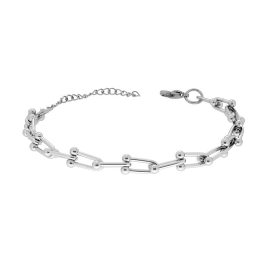 U-förmiges Kettenarmband mit Perlen und Stahl - MeinSchmuckShop