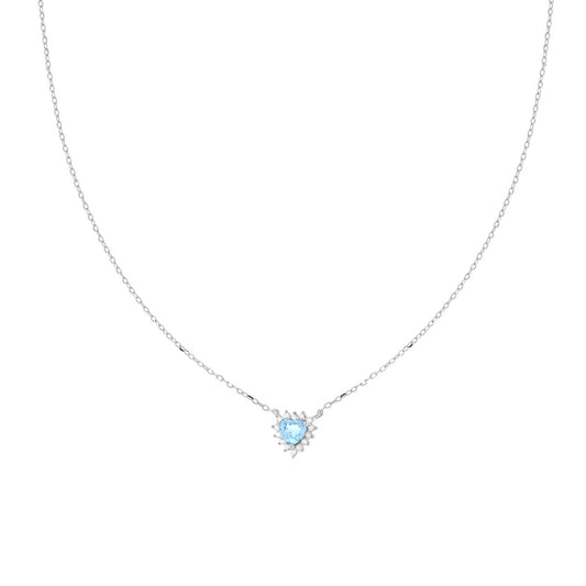 Diamantierte Ankerkette mit Aquamarin-Herz, umrundet von weißen Cubic Zirconia, aus 925er Silber, rhodiniert - MeinSchmuckShop