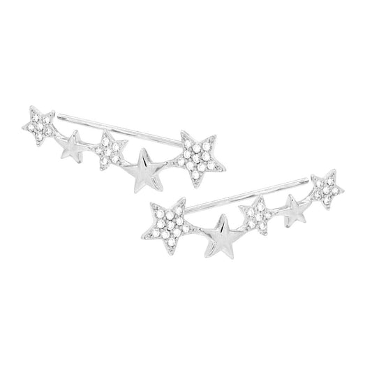 Ohr-Cuff Ohrring mit Sternen und weißen Cubic Zirconia, aus 925er Silber, rhodiniert - MeinSchmuckShop