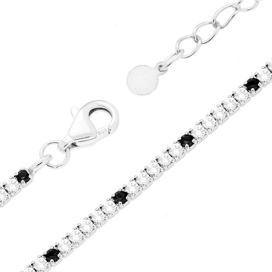 Tennisarmband cm 16+3 mit Zirkonia-Steinen 1,5 mm abwechselnd Weiß und Schwarz aus Silber 925 galvanisch rhodiniert - MeinSchmuckShop