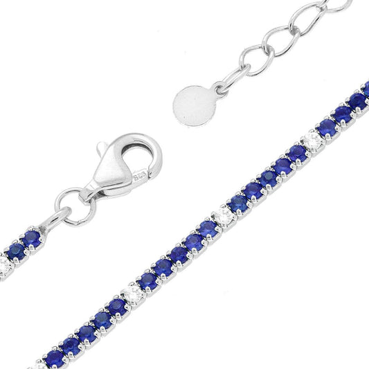 Tennisarmband, 16+3 cm, mit Zirkonien von 1,5 mm, abwechselnd Blau Saphir und Weiß, aus 925er Silber, rhodiniert. - MeinSchmuckShop