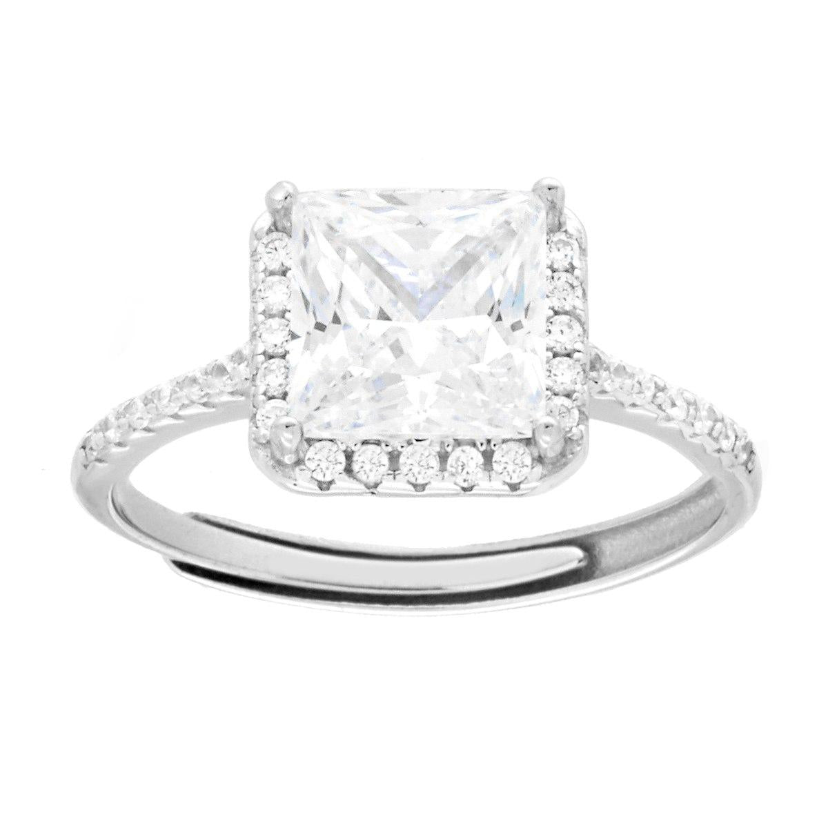 Solitärring mit weißem quadratischen Cubic Zirconia aus 925er Silber, rhodiniert. - MeinSchmuckShop