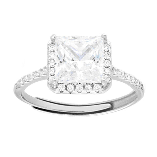 Solitärring mit weißem quadratischen Cubic Zirconia aus 925er Silber, rhodiniert. - MeinSchmuckShop
