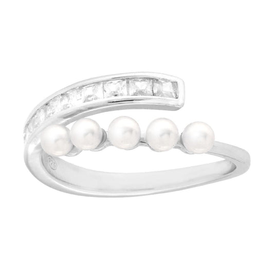 Ring Contrarie mit weißen Cubic Zirconia Carre und Perlen aus perlato Glas aus 925er Silber rhodiniert galvanisch - MeinSchmuckShop