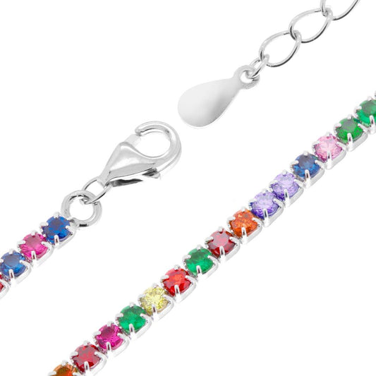Tennis-Kette Griffe, Länge 36+6 cm, mit Zirkonensteinen 2 mm, Multicolor, Silber 925, rhodiumbeschichtet - MeinSchmuckShop