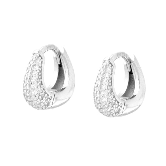 Ohrringe: quadratischer Rundring 10 mm mit weißen Cubic Zirconia, Silber 925 rhodiniert - MeinSchmuckShop