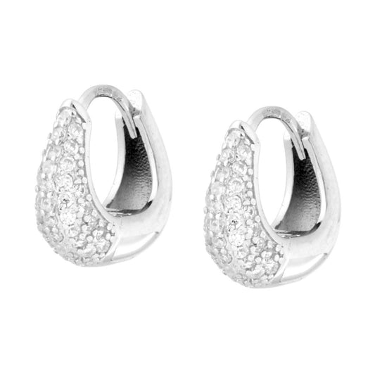 Ohrringe Kreis-Boccolo Quadratisch 13 mm mit weißen Cubic Zirconia, Silber 925 galvanisch Rhodium - MeinSchmuckShop