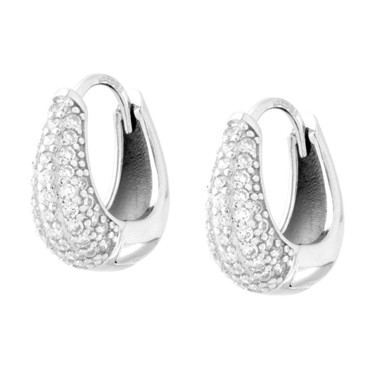 Ohrringe Kreisring Quadrat 15 mm mit weißen Cubic Zirconia in 925er Silber rhodiniert - MeinSchmuckShop