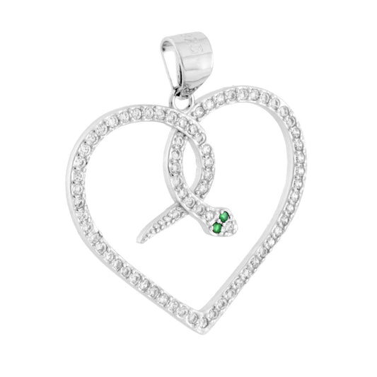 Anhänger Herz-Schlange mit weißen und smaragdgrünen Cubic-Zirkonien in 925er Silber, rhodiumgalvanisiert - MeinSchmuckShop