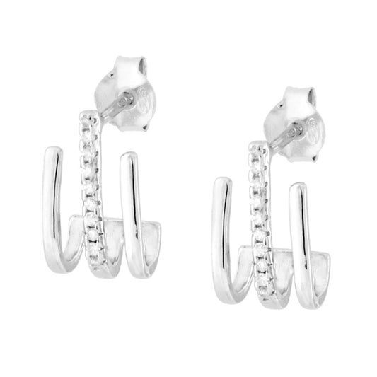 Drei Halbringe-Ohrstecker mit weißen Cubic Zirconia, aus 925er Silber, rhodiniert. - MeinSchmuckShop