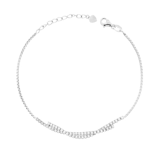 Armband Venezianerkette diamantsiert mit weißem Cubic-Zirconia-Band in 925er Silber rhodiniert - MeinSchmuckShop