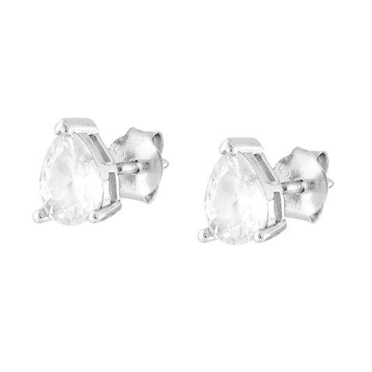 Ohrstecker Tropfenform mit weißem Cubic-Zirconia in Silber 925 rhodiniert - MeinSchmuckShop