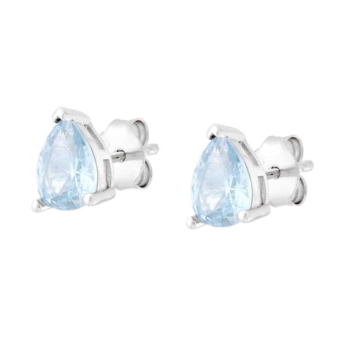 Tropfenförmige Ohrringe aus Silber 925, rhodiniert, mit kubischem Zirkonoxid Aquamarin. - MeinSchmuckShop