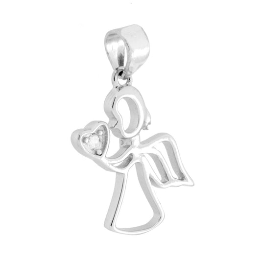 Anhänger Engel mit Herz, Cubic Zirconia Weiß, in 925er Silber, rhodiniert - MeinSchmuckShop