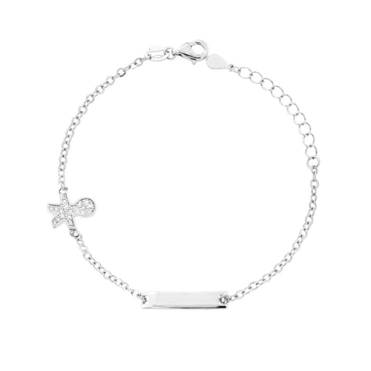 Armband für Jungen und Mädchen, Gliederkette, diamantiert, mit Schild und Kind mit weißen Cubic Zirconia, in Silber 925 rhodiniert - MeinSchmuckShop