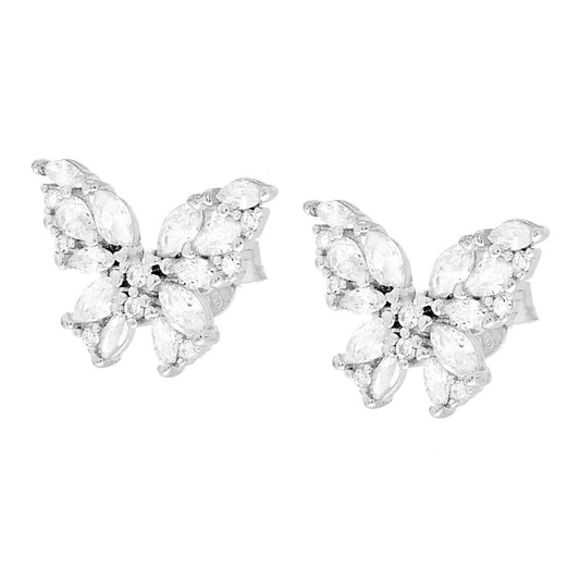 Ohrringe Schmetterling mit Cubic Zirconia Marquise Weiß in 925er Silber rhodiniert - MeinSchmuckShop