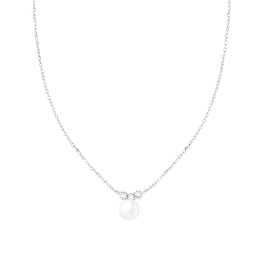Halskette Kette Forzatina diamantiert mit Perle und Trilogy Cubic Zirconia Weiß, in Silber 925 rhodiniert. - MeinSchmuckShop