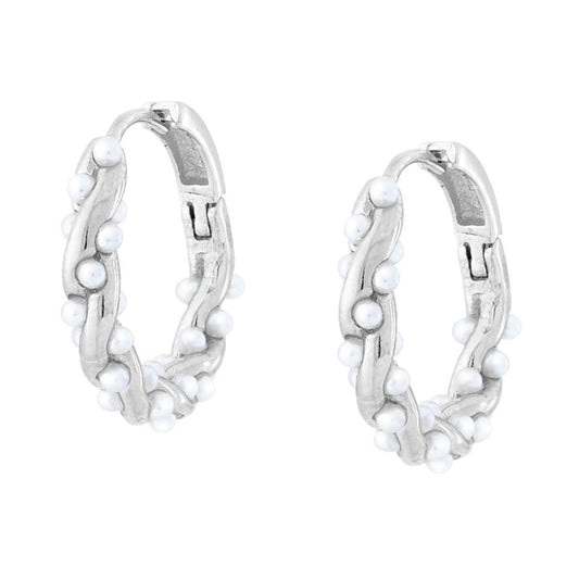 Ohrringe: geflochtener Ring mit Perlen, Silber 925, rhodiniert (Galvanik) - MeinSchmuckShop