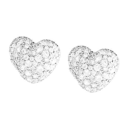 Ohrringe Herz-Bombé mit weißen Cubic Zirconia, aus 925er Silber, rhodiniert. - MeinSchmuckShop