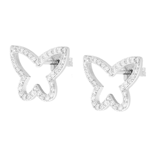 Ohrringe Schmetterling mit weißen Cubic-Zirkonien in 925er Silber, rhodiumplattiert. - MeinSchmuckShop