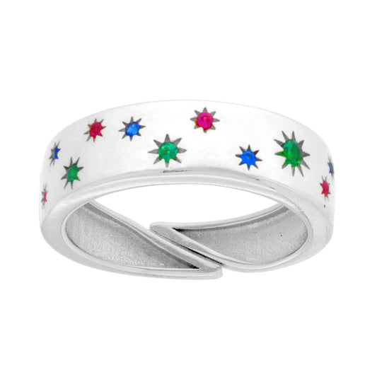 Bandring mit Lichtpunkt, Sterne Cubic Zirconia Multicolor, Rubin, Smaragd, Saphir, aus 925er Silber rhodiniert - MeinSchmuckShop