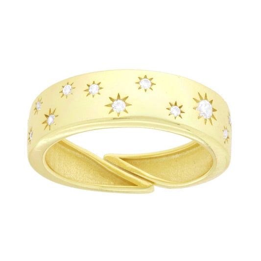Bandring mit Lichtpunkt, weiße Cubic-Zirconia-Steine, aus 925er Silber, Gold galvanisch beschichtet - MeinSchmuckShop