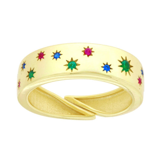 Ring mit Lichtpunkt, Sterne, Cubic Zirconia Multicolor, Rubin, Smaragd, Saphir, aus Silber 925, galvanisch Gold - MeinSchmuckShop