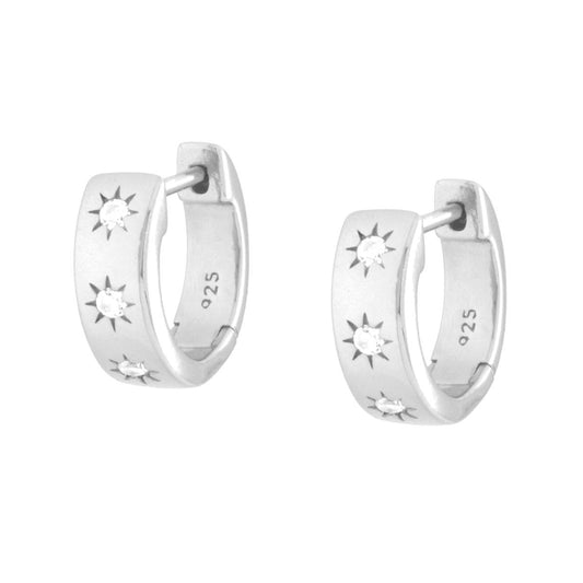 Ohrringe mit Schnappverschluss, Kreise, mit weißen Cubic Zirconia-Sternen, aus 925er Sterlingsilber, rhodiniert - MeinSchmuckShop