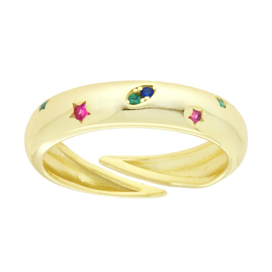 Bandring mit Lichtpunkt, Sterne, Cubic Zirconia Multicolor, Rubin, Smaragd, Saphir, in 925er Silber, galvanisch Gold - MeinSchmuckShop
