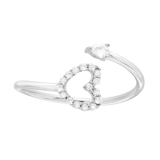 Ring Contrarie Herz und Lichtpunkt mit weißen Cubic Zirconia in 925er Silber rhodiniert - MeinSchmuckShop