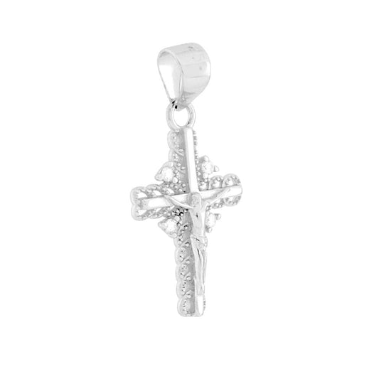 Anhänger Kreuz mit Jesus Christus und weißen Cubic Zirconia aus 925er Silber, rhodiniert - MeinSchmuckShop
