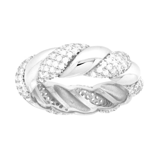 Ring mit geflochtenem Band und weißen Cubic Zirconia aus 925er Silber, rhodiniert - MeinSchmuckShop