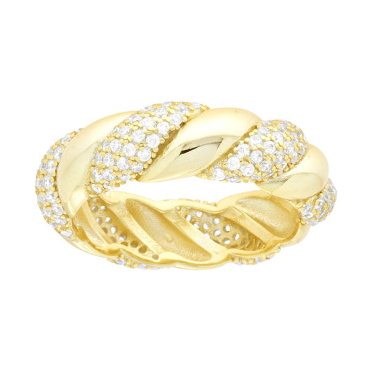 Ringband Zopf mit weißen Cubic Zirconia aus Silber 925, vergoldet - MeinSchmuckShop