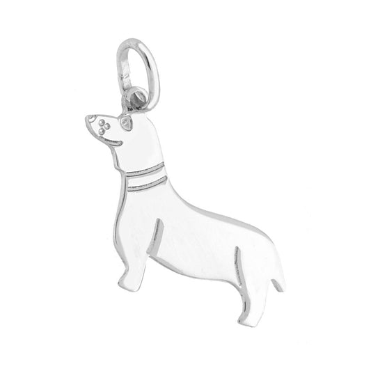 Anhänger Piastrina Hund Basotto aus 925er Silber, galvanisch rhodiniert - MeinSchmuckShop