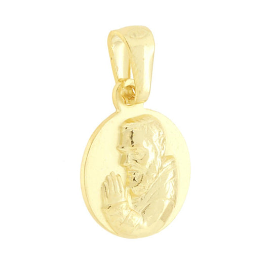 Runder Medaillenanhänger mit Padre Pio aus 925er Silber, goldgalvanisiert - MeinSchmuckShop