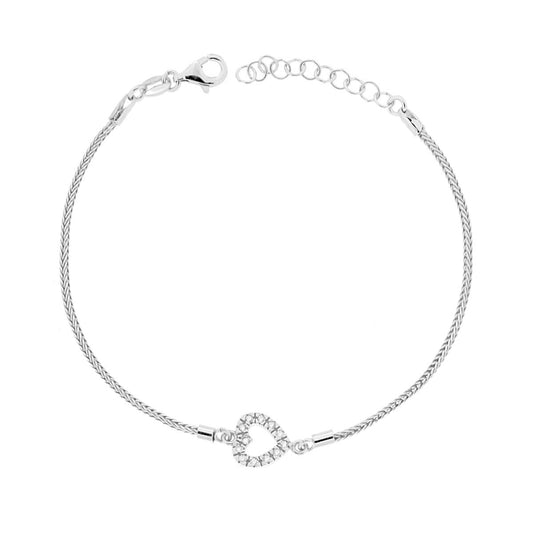 Armband Spiga-Kette mit Herz, weißem kubischem Zirkonoxid, aus 925er Silber, rhodiniert. - MeinSchmuckShop