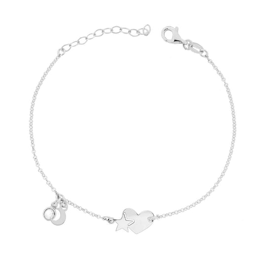 Rolo-Kettenarmband mit Herz, Stern und Mond, glatt, mit kubischer Zirkonia Weiß, aus Silber 925 rhodiniert. - MeinSchmuckShop