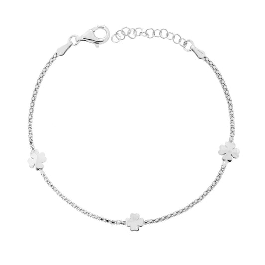 Armband mit koreanischer diamantierter Kette und Vierblättern aus 925er Silber, rhodiniert. - MeinSchmuckShop