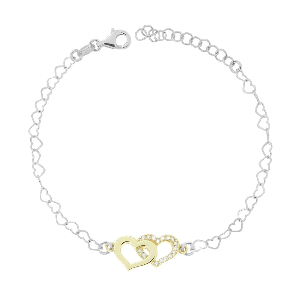 Armband Kette Herzen und weiße Cubic Zirconia in Silber 925 galvanisch Rhodium und Gold - MeinSchmuckShop